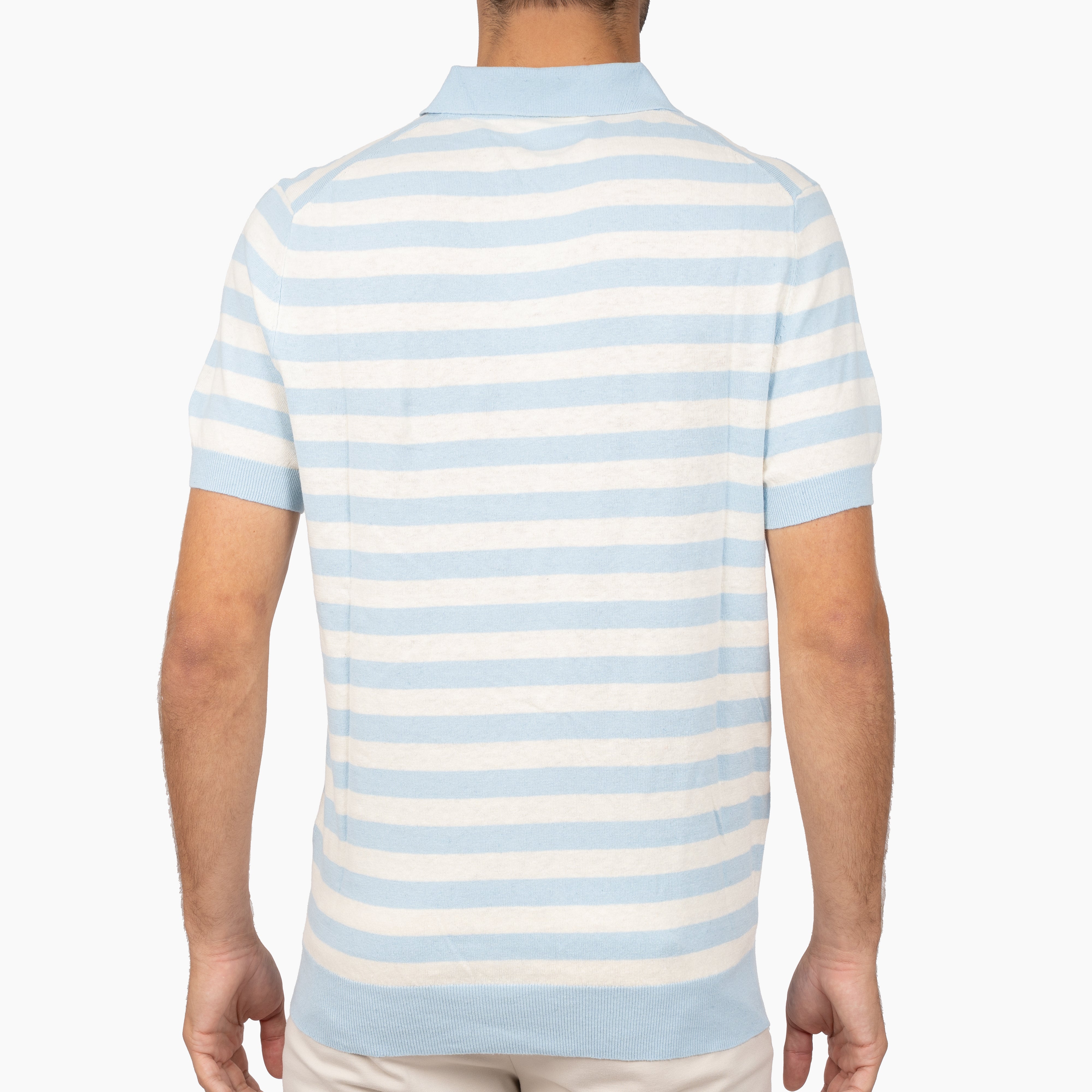 SEVEN DIALS Gebreide Buttonless Polo Lichtblauw Gestreept | Carver