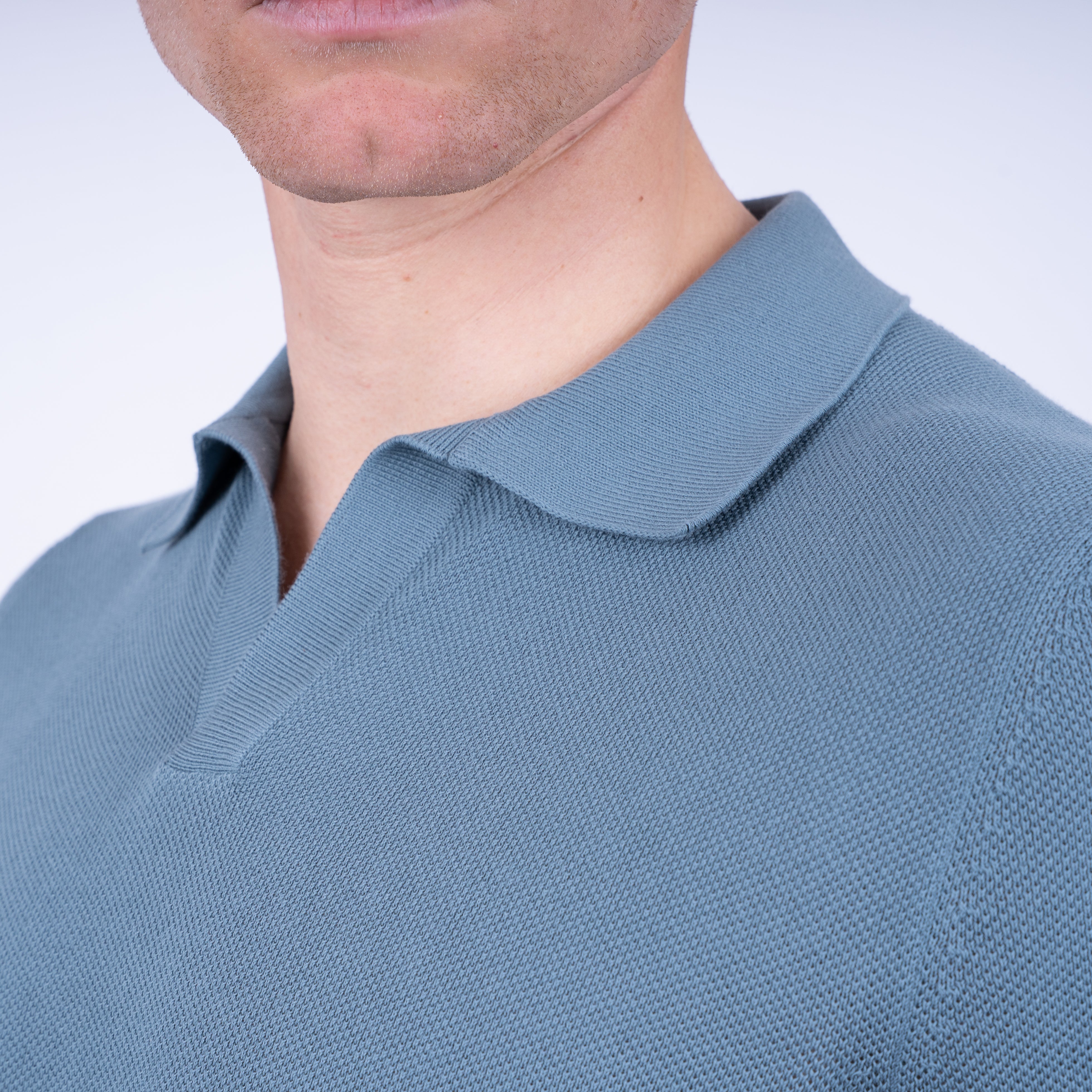 Gran Sasso Polo Buttonless Kraag Staalblauw | Fresh Cotton