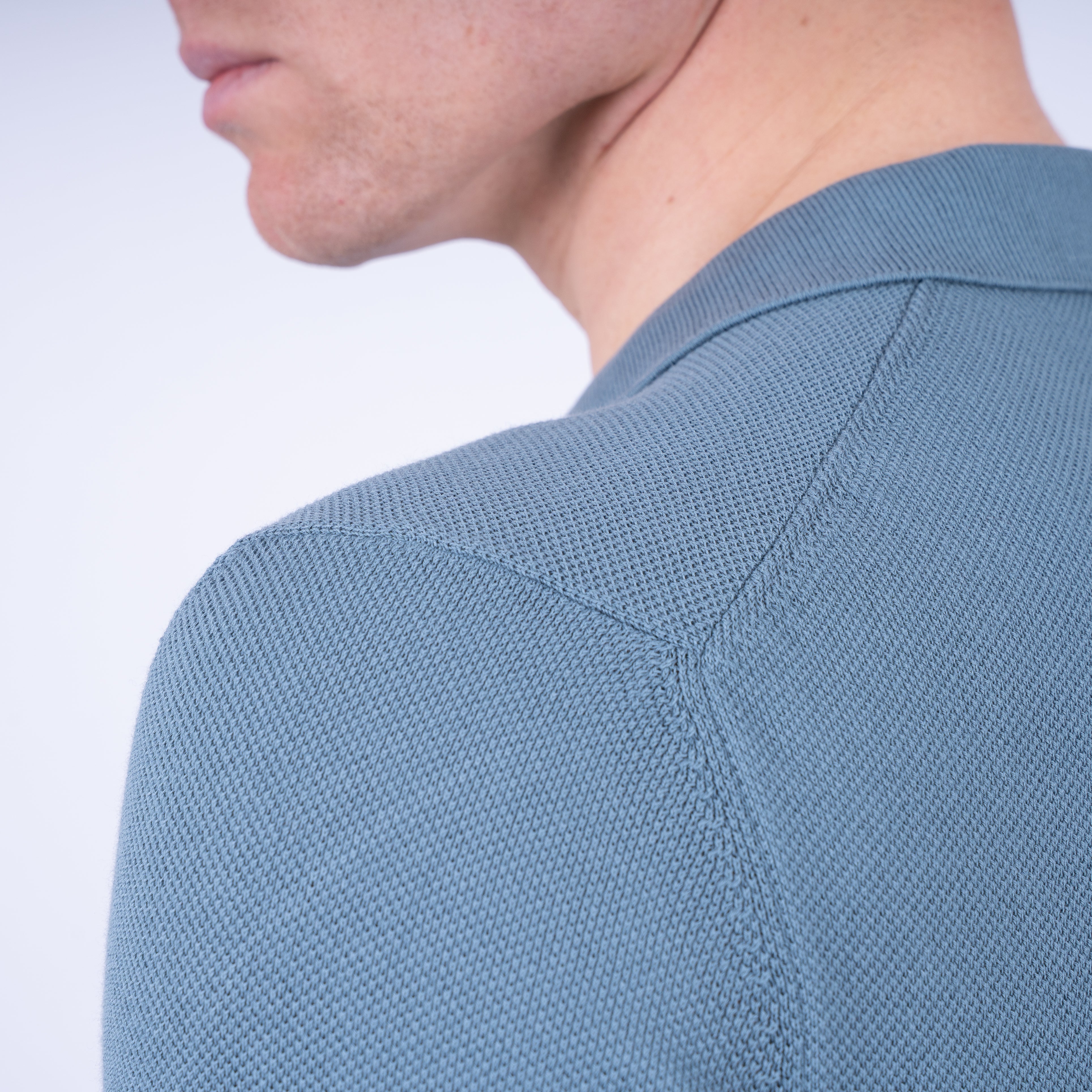Gran Sasso Polo Buttonless Kraag Staalblauw | Fresh Cotton