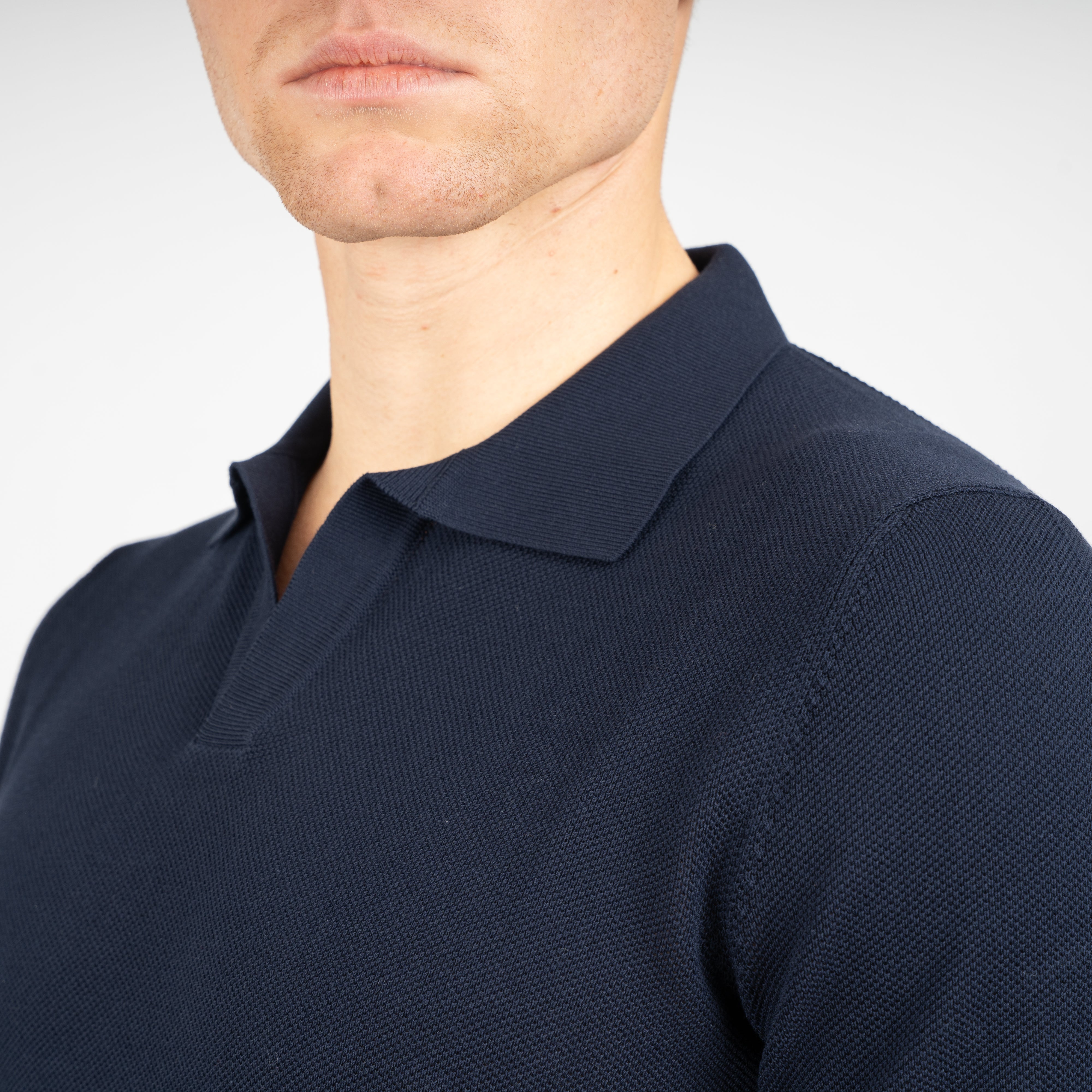 Gran Sasso Polo Buttonless Kraag Donkerblauw | Fresh Cotton