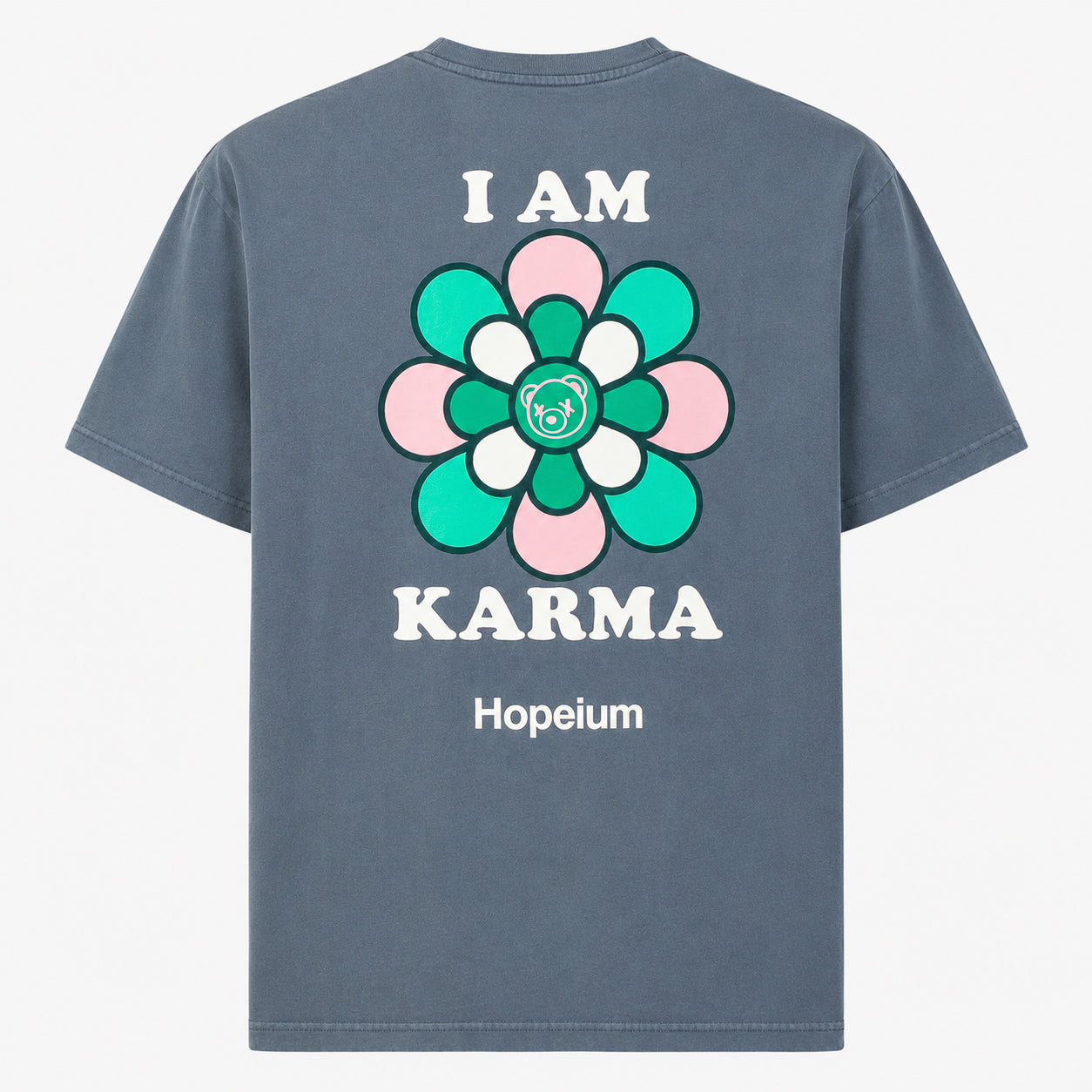 Hopeium T-Shirt Backprint Verwassen Grijs | I Am Karma Tee