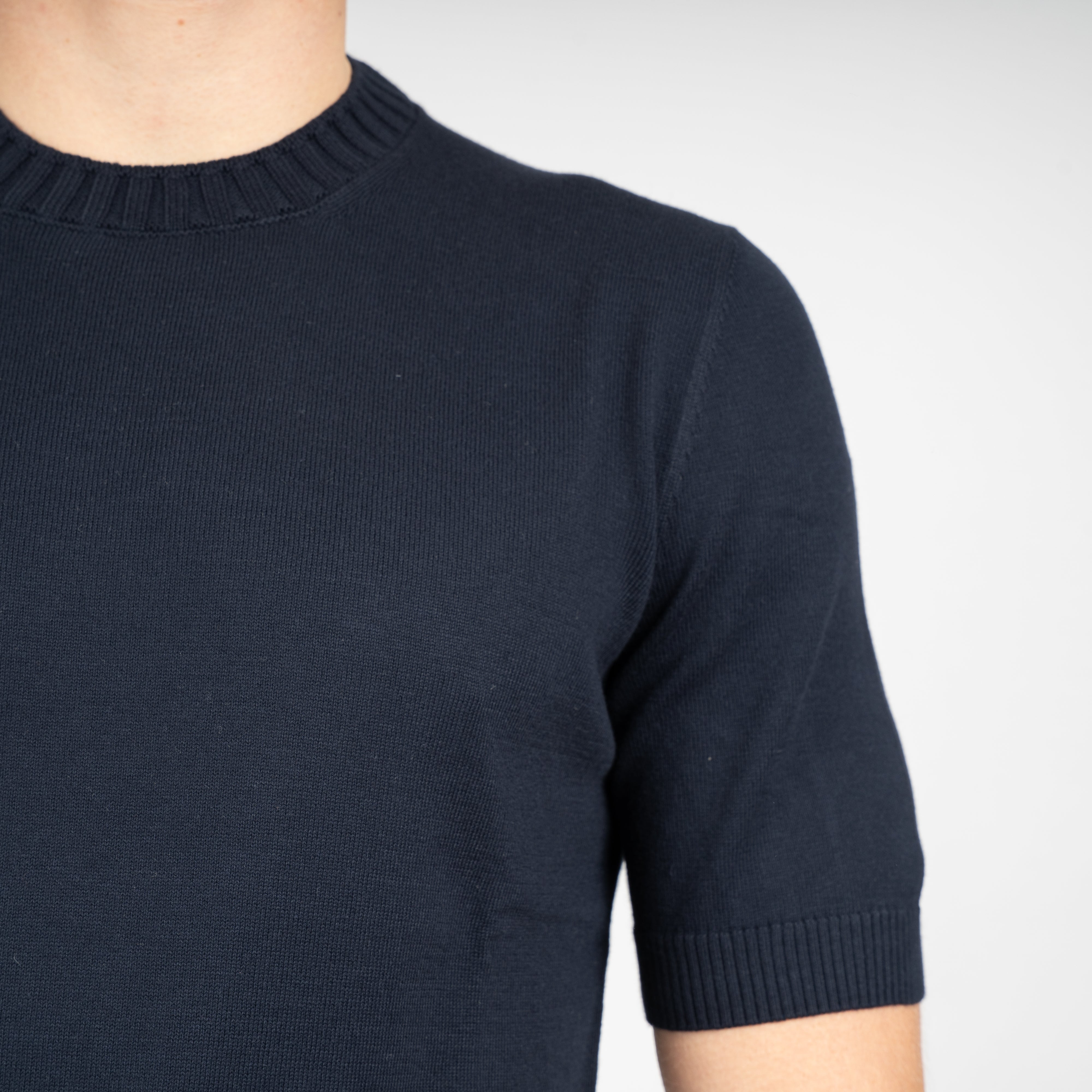 Gran Sasso Gebreid T-Shirt Donkerblauw | Egyptian Cotton