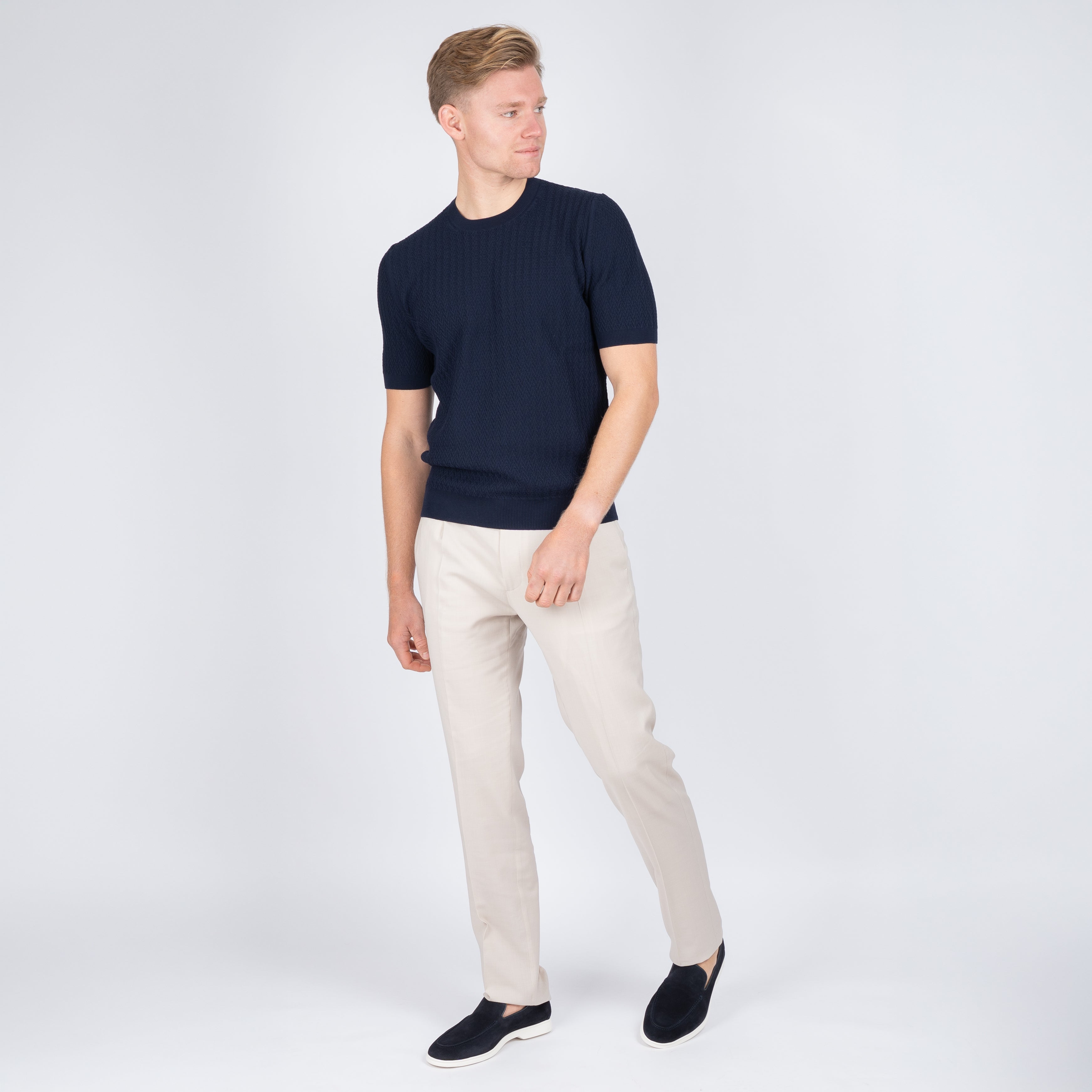 Gran Sasso Gebreid T-Shirt Blauw | Fresh Cotton
