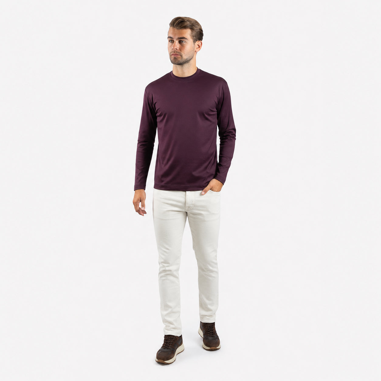 Valenza Longsleeve T-Shirt Bordeaux Rood | Interlock Supima T-Shirt L/S