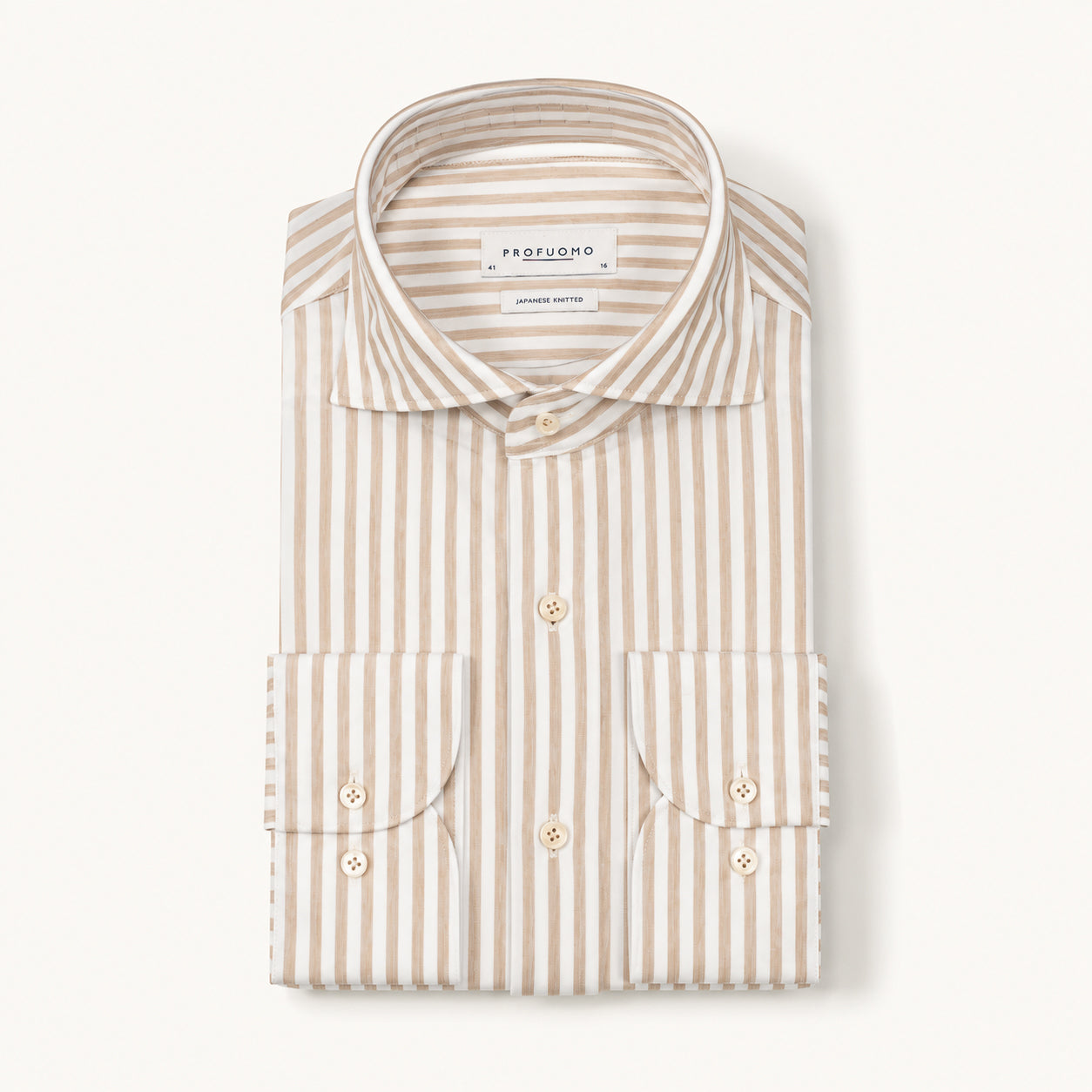 Profuomo Overhemd Beige Gestreept | Japanese Knitted