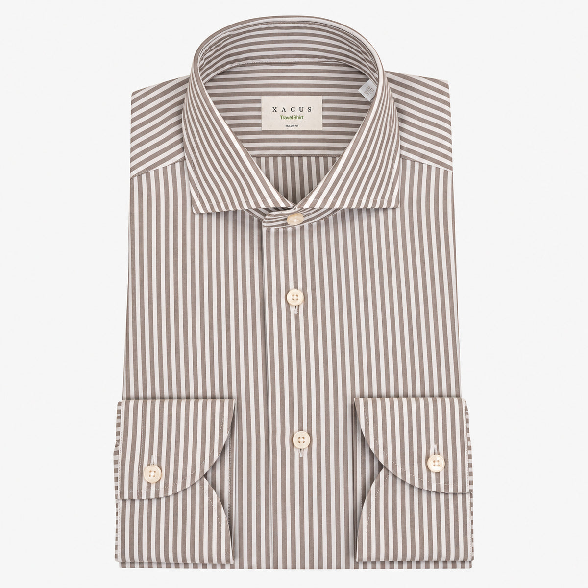 Xacus Overhemd Bruin Gestreept | Tailor Fit