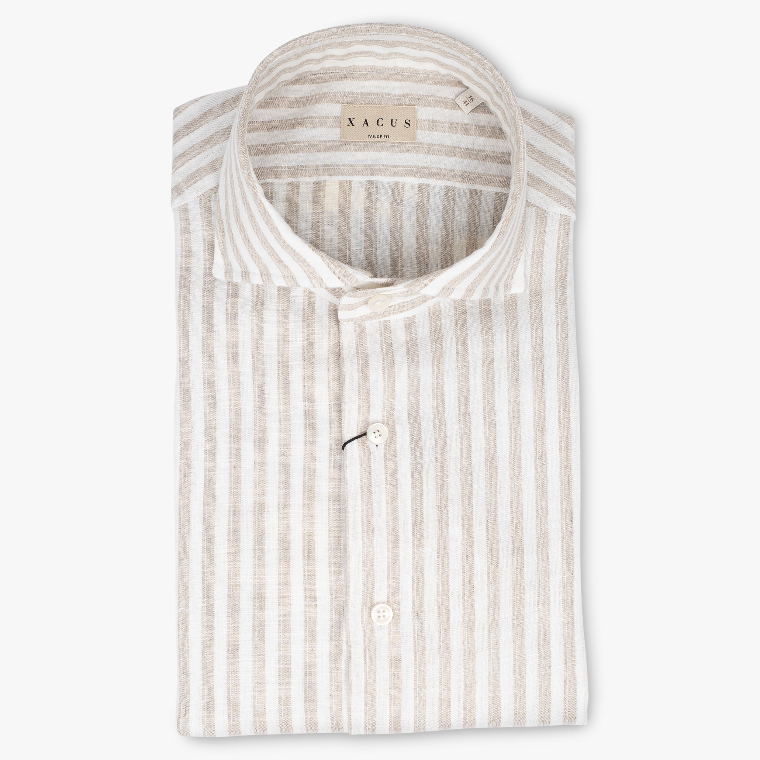 Xacus Linnen Overhemd Beige Brede Streep | Albini
