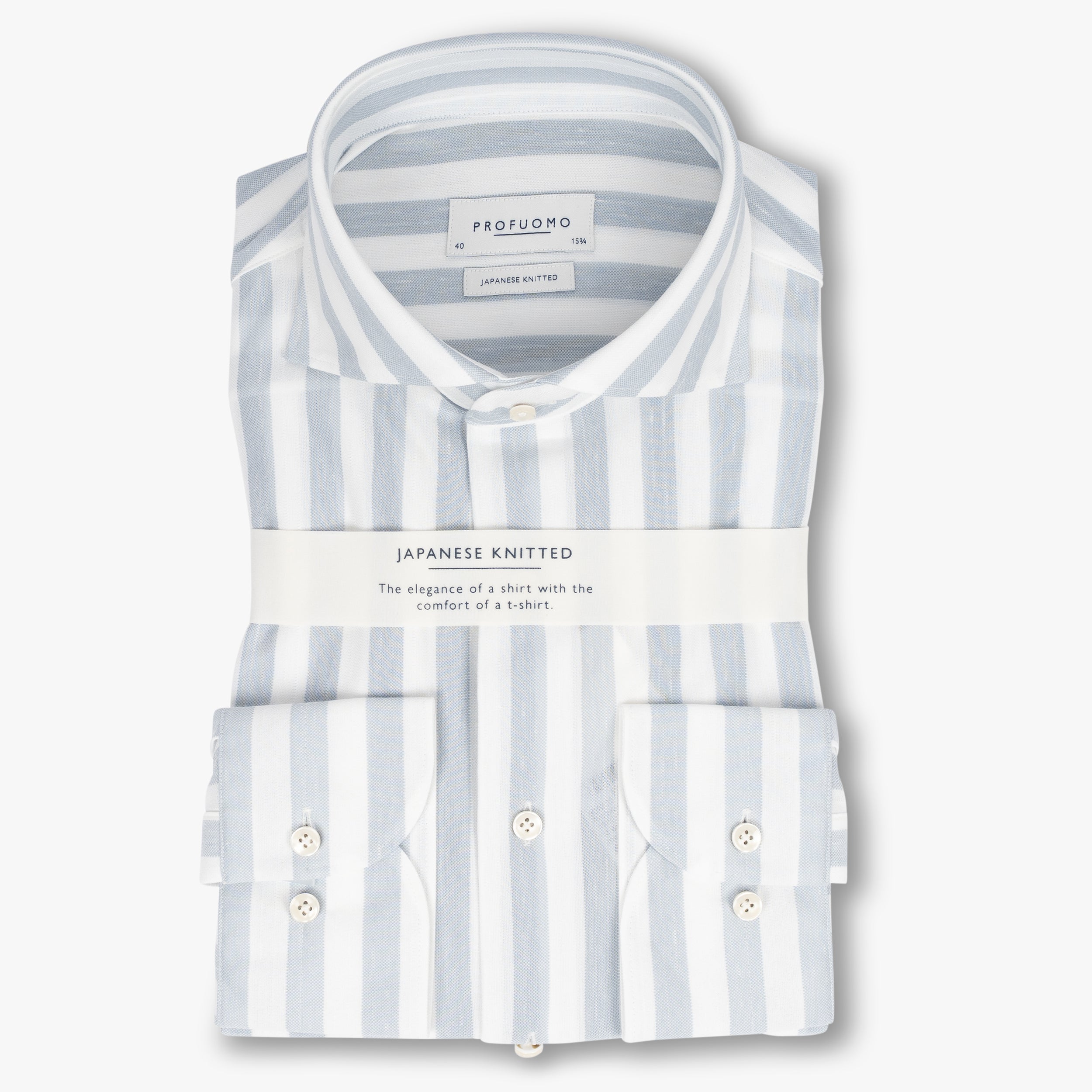Profuomo Overhemd Lichtblauwe Streep | Japanese Knitted