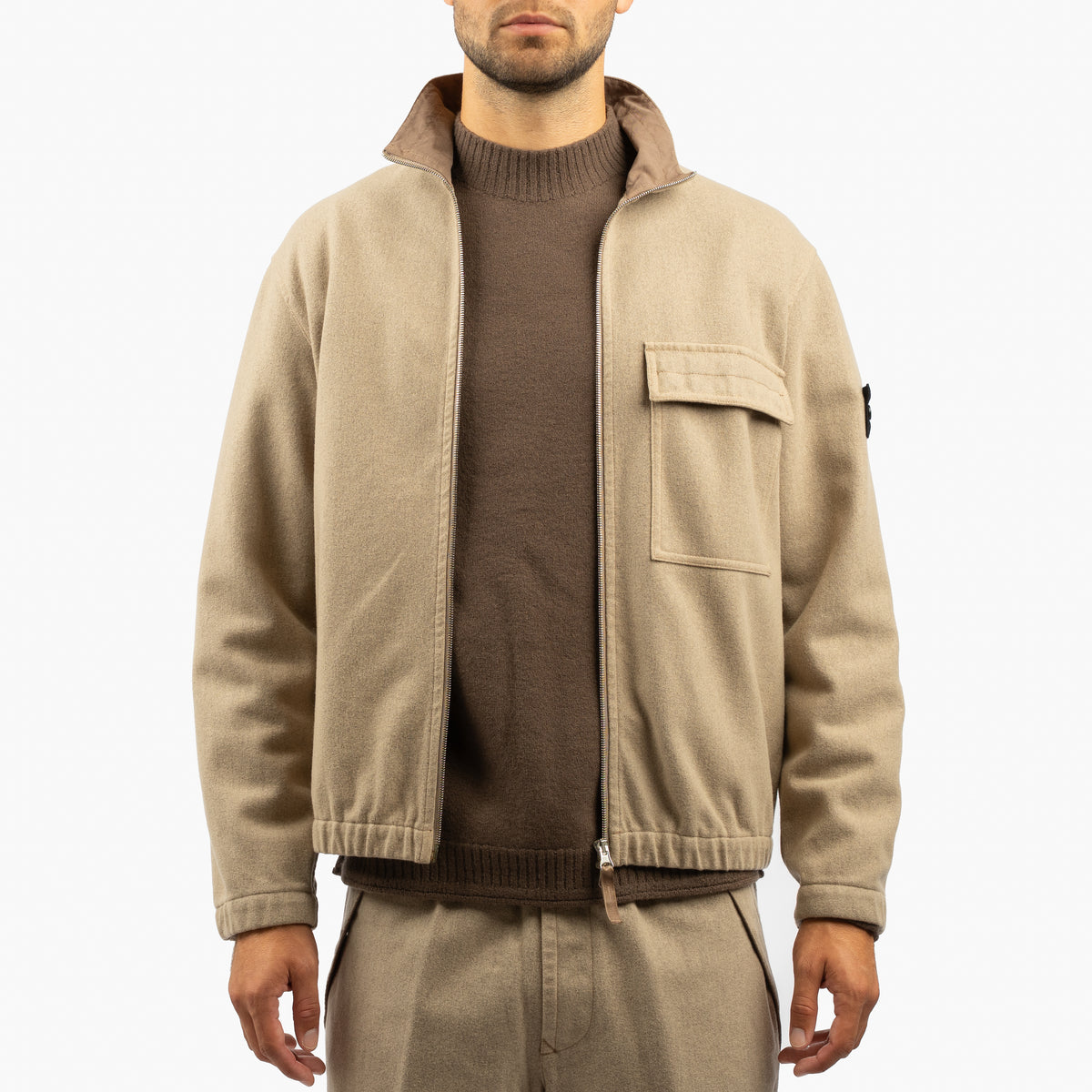 Stone Island Flannel Overshirt Beige | Wool Nylon Flannel-TC