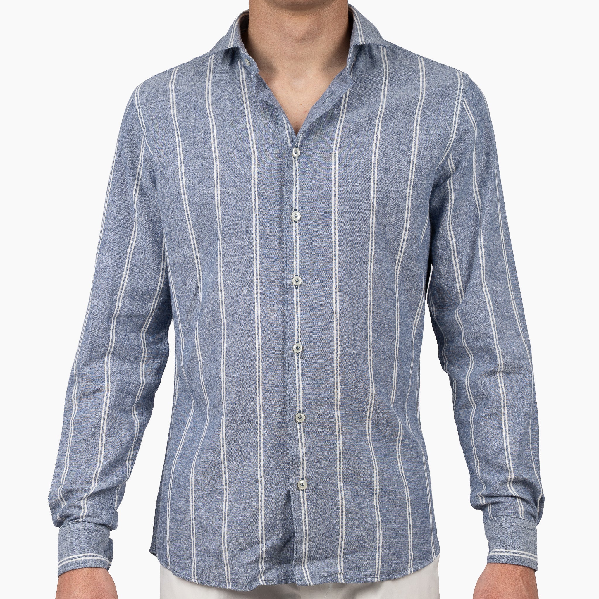 SEVEN DIALS Linnen Overhemd Blauw / Wit Gestreept | Jerred