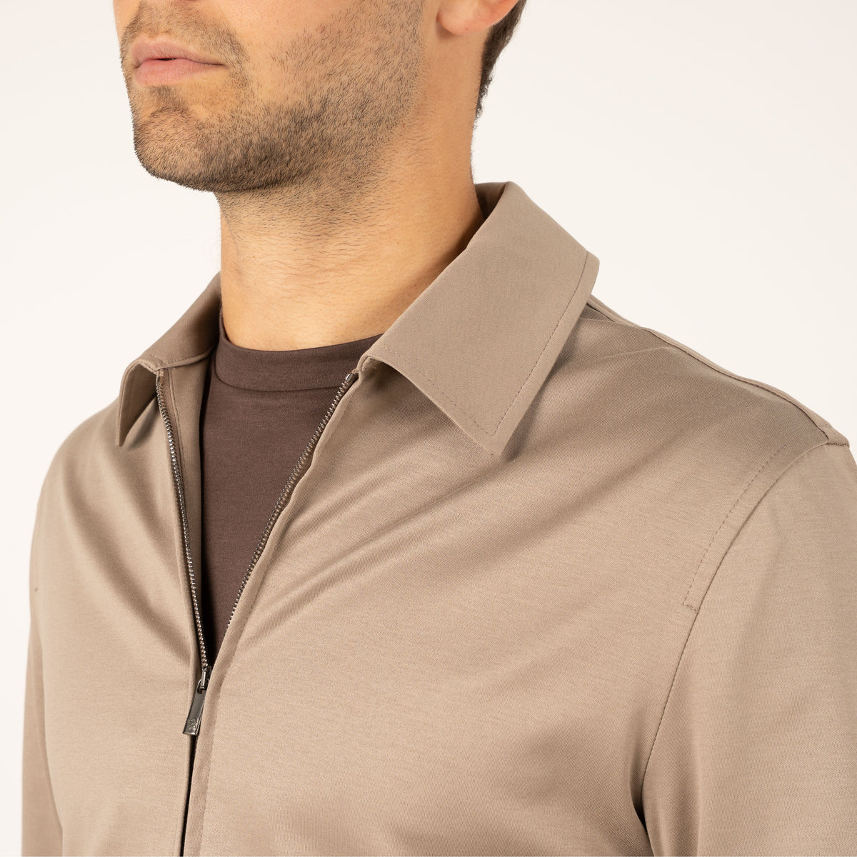 Valenza Overshirt met Rits Beige | Interlock Supima