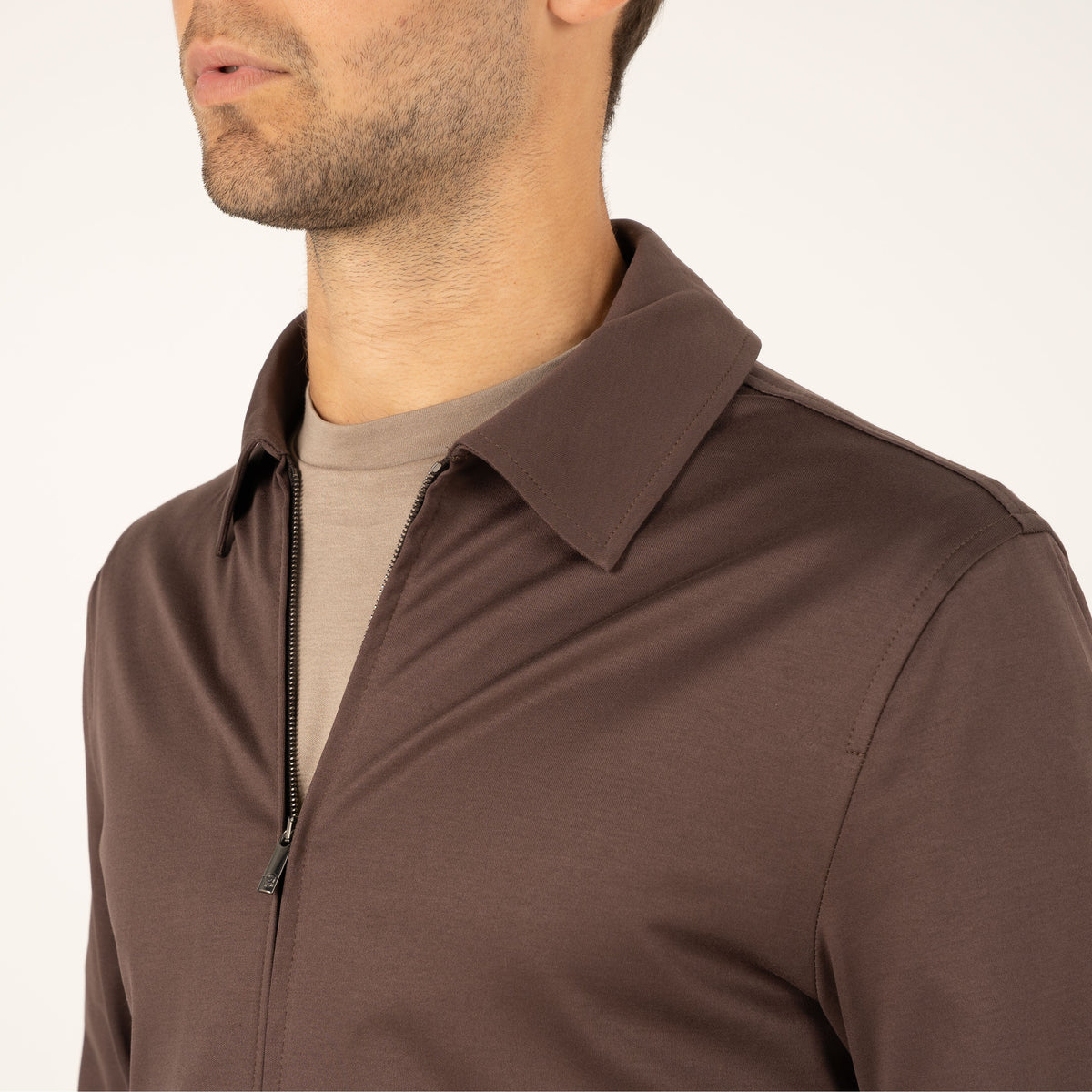 Valenza Overshirt met Rits Bruin | Interlock Supima