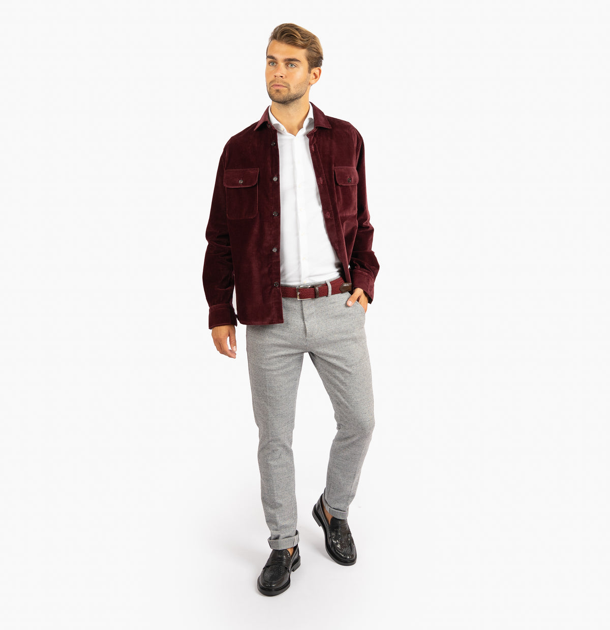 Maurizio Baldassari Overshirt Corduroy Bordeaux Rood | Army Spread Collar Shirt