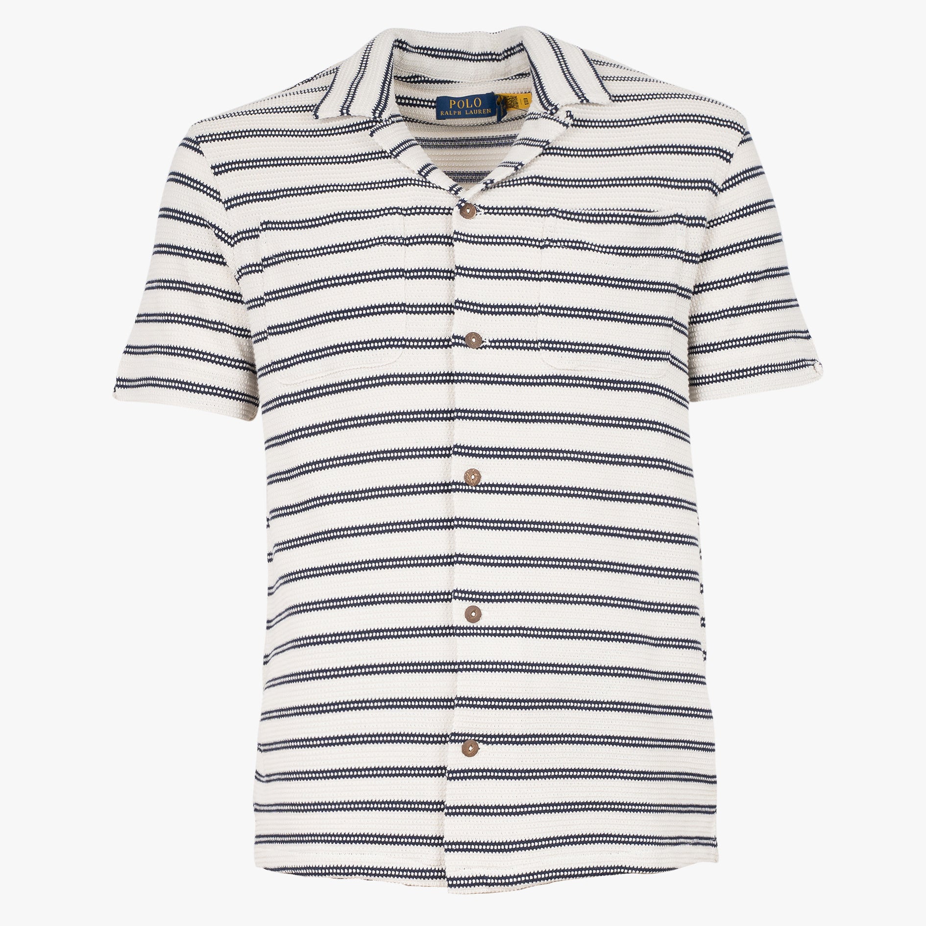 Ralph Lauren Overhemd Korte Mouw Blauw Gestreept |  Pointelle-Ribbed