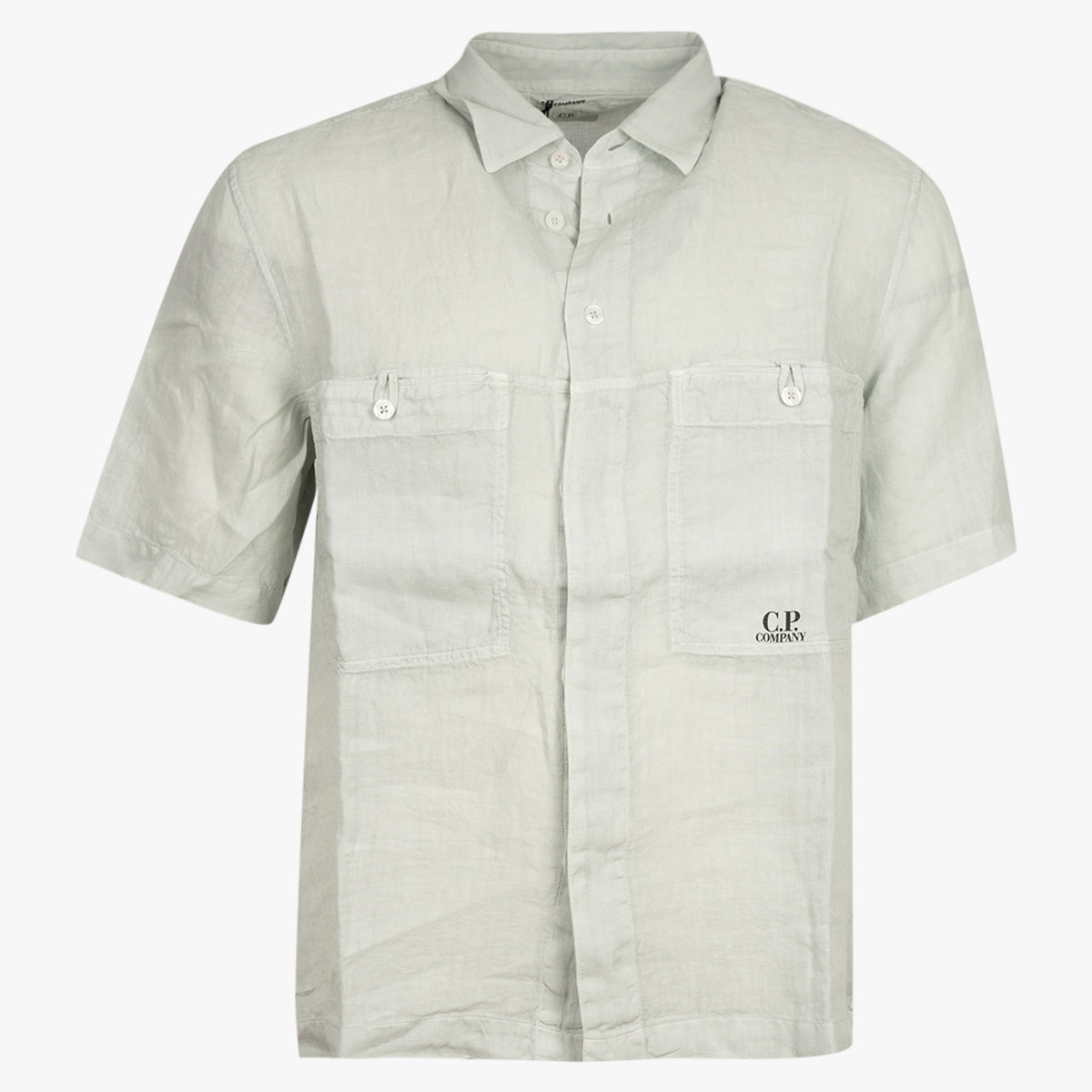 CP Company Korte Mouwen Overhemd Linnen Lichtgrijs