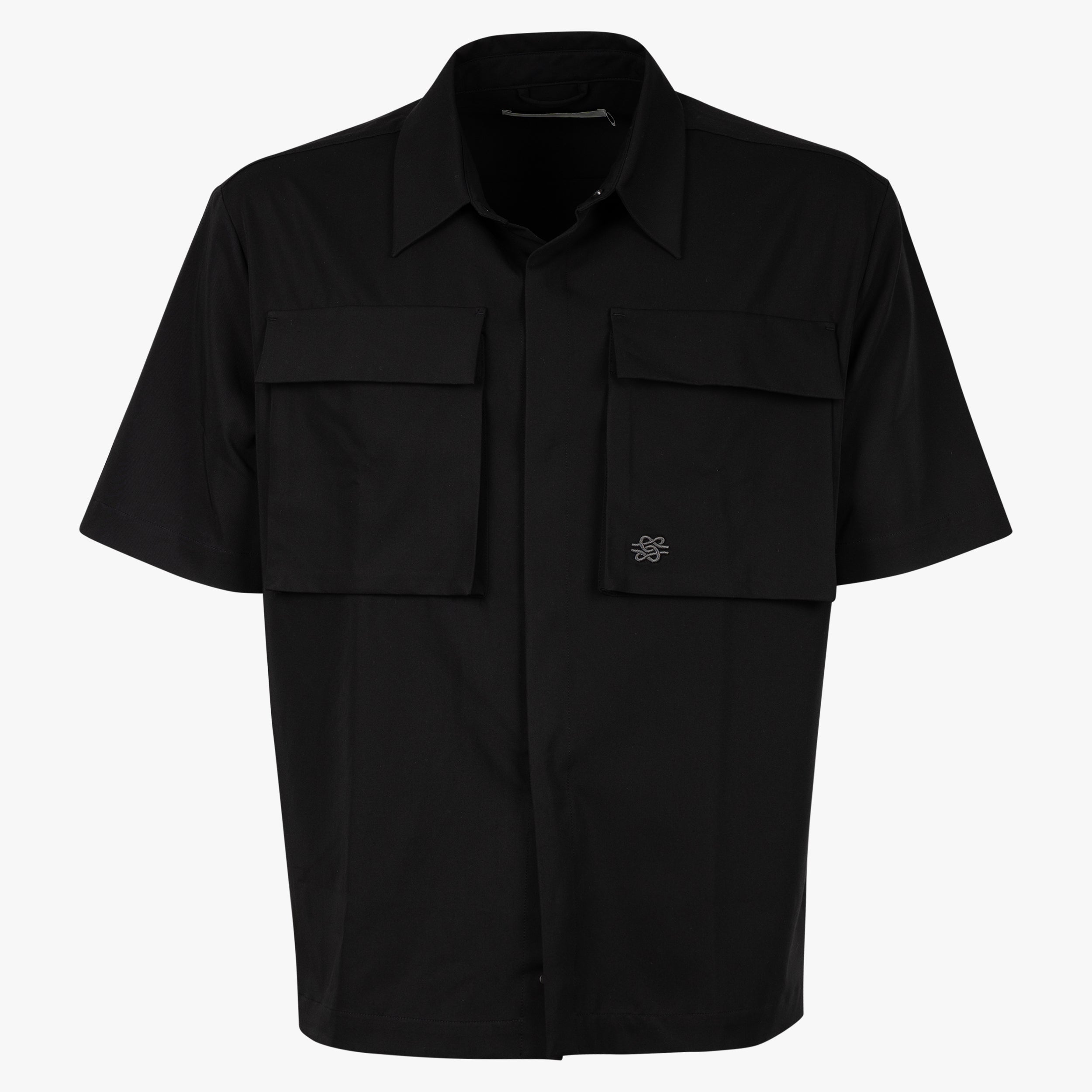 Filling Pieces Overhemd Korte Mouwen Zwart | Resort Shirt Drapy