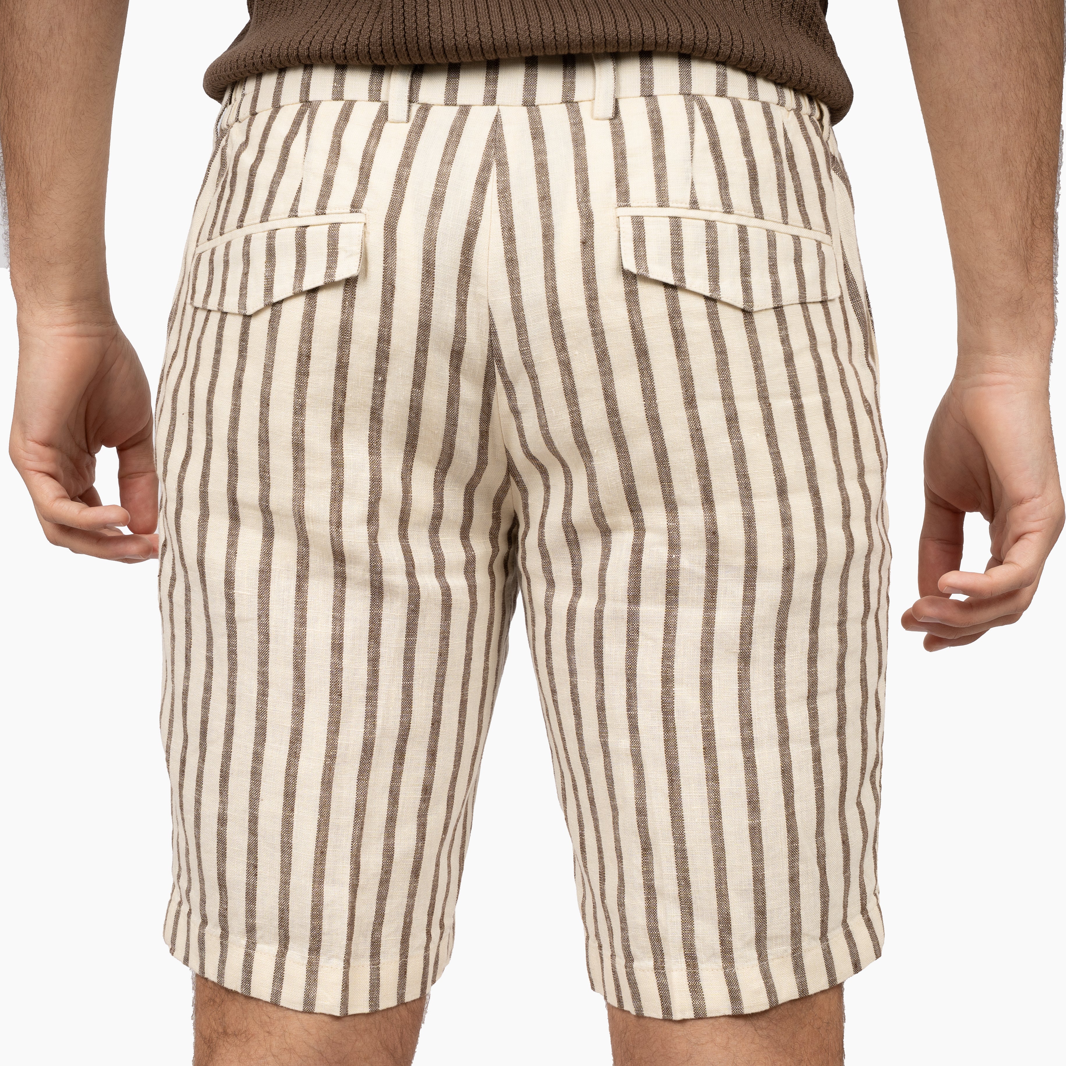 SEVEN DIALS Linnen Korte Broek Bruine Streep | Anson